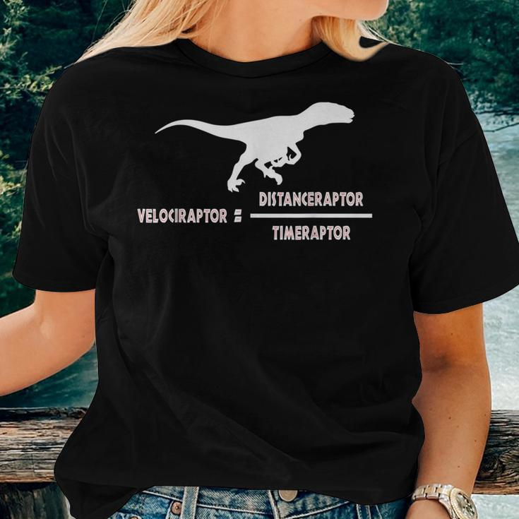Velociraptor Physics Distance Time Formula Dinosaur Teacher Women T-shirt Gifts for Her