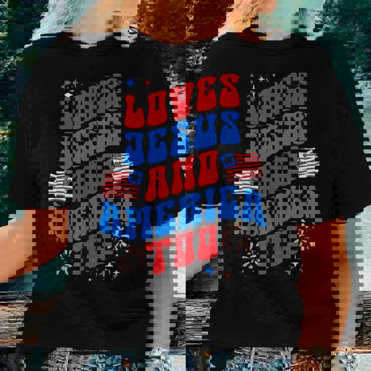 Vintage 70S Retro Loves Jesus And America Too 70S Vintage s Women T-shirt Gifts for Her