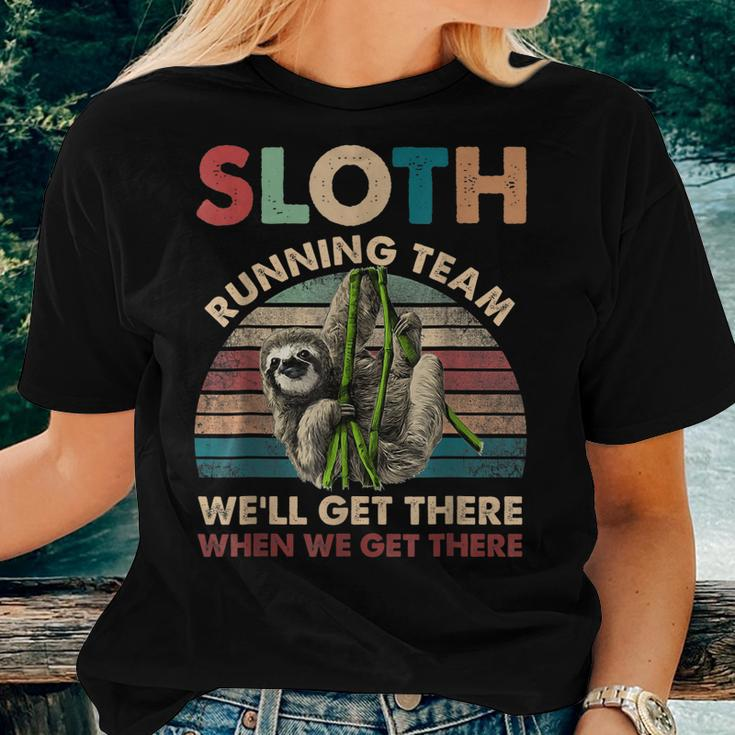 Vintage Sloth Running Team Well Get There Funny Sloth Women Crewneck Short T-shirt Gifts for Her