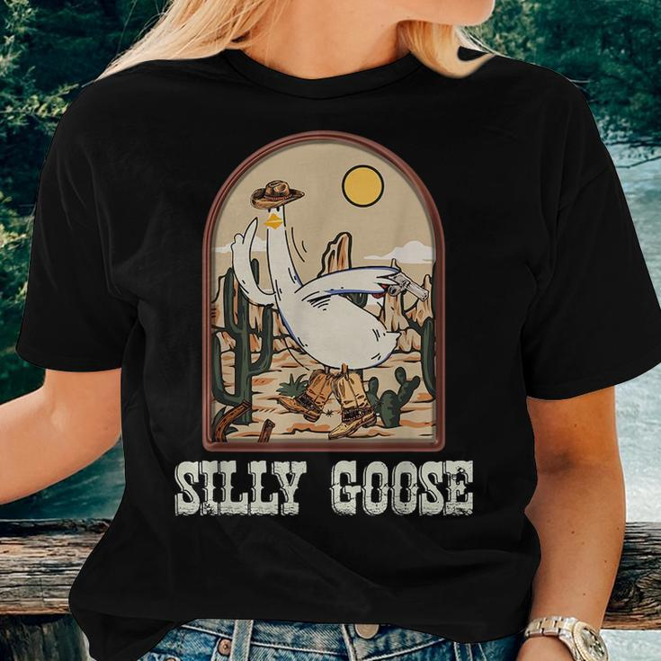 Vintage Western Cowboy Silly Goose Rodeo Duck Women T-shirt Gifts for Her
