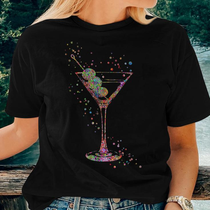 Watercolor Glass Of Martini Cocktails Wine Shot Alcoholic Women T-shirt Gifts for Her