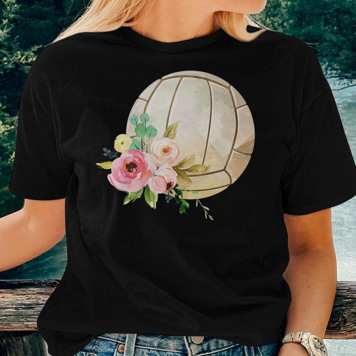 Watercolor Volleyball Boho Floral Volleyball Mom Women T-shirt Gifts for Her