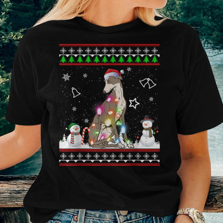 Whippet Dog Christmas Lights Ugly Christmas Sweater Women T-shirt Gifts for Her