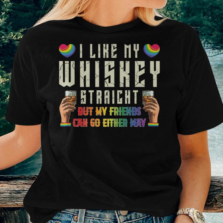 Like My Whiskey Straight Friends Lgbtq Gay Pride Proud Ally Women T-shirt Gifts for Her