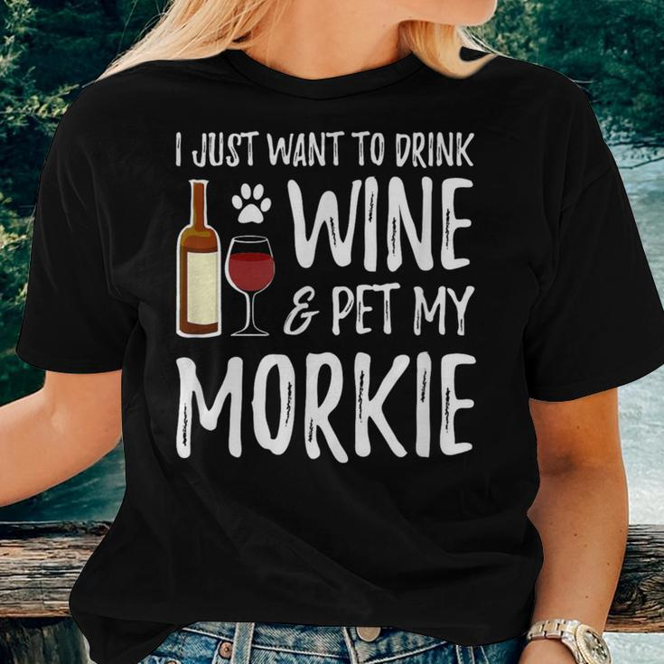 Wine And Morkie Dog Mom Or Dog Dad Idea Women T-shirt Gifts for Her