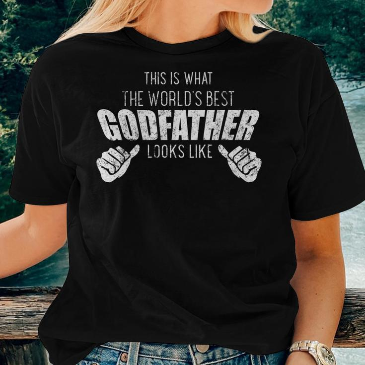Worlds Best Godfather Uncle Family Distressed Women T-shirt Gifts for Her