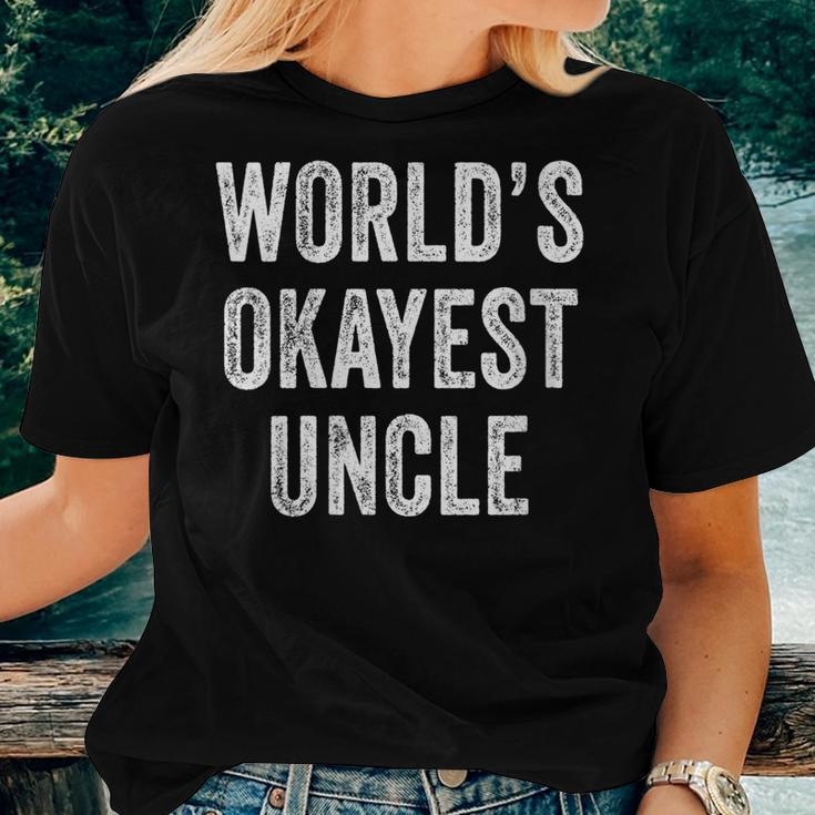 Worlds Okayest Uncle Guncle Dad Birthday Distressed Women T-shirt Crewneck Gifts for Her