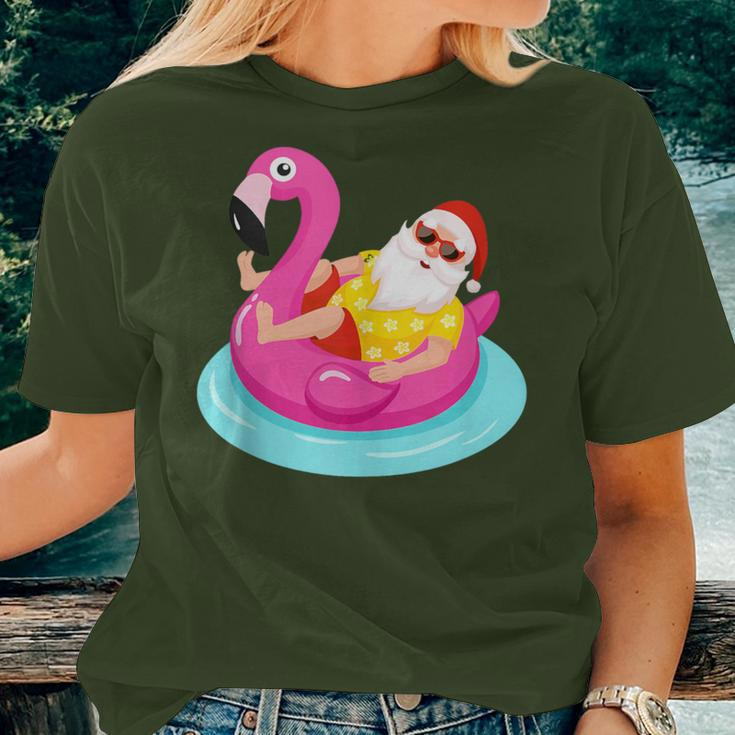 Christmas In July Santa Relaxing On A Flamingo Float Women T-shirt Gifts for Her