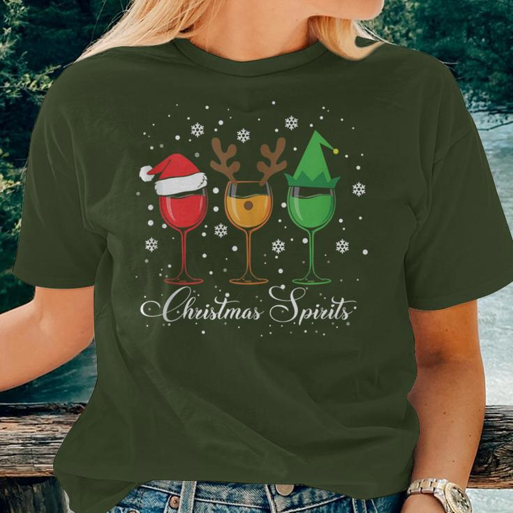 Christmas Spirits Glasses Of Wine Xmas Holidays Party Women T-shirt Gifts for Her