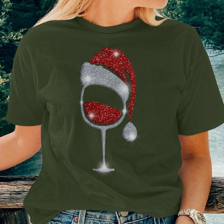 Christmas Wine Xmas Red Wine Glass Santa Pajamas Pj Women T-shirt Gifts for Her