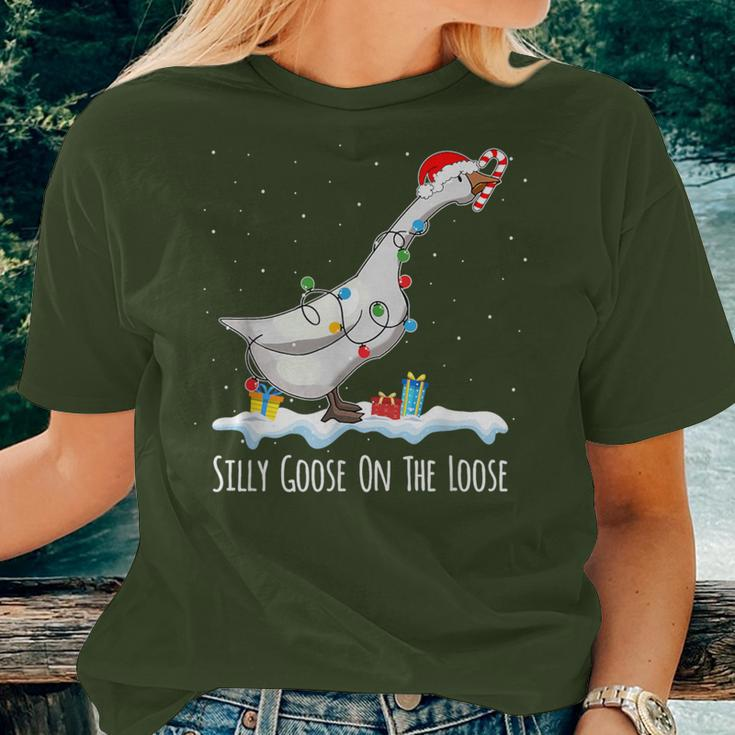 Cute Santa Duck Silly Goose On The Loose Christmas Women T-shirt Gifts for Her