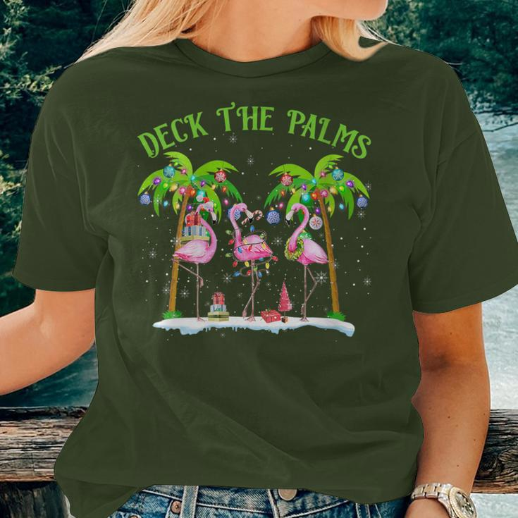 Deck The Palms Flamingo Tropical Christmas Lights Palm Tree Women T-shirt Gifts for Her