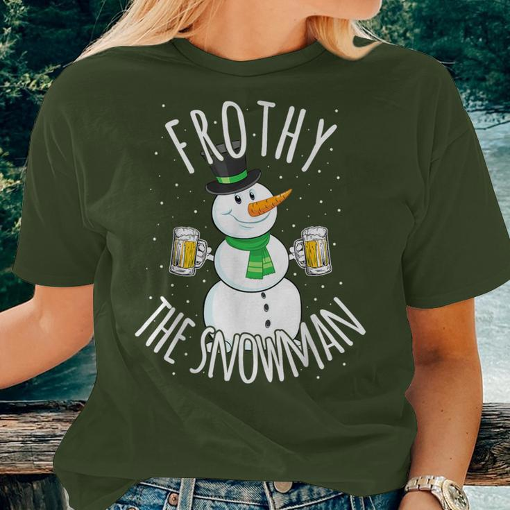 Christmas Snowman Beer Frothy Drinking Party Joke Women T-shirt Gifts for Her