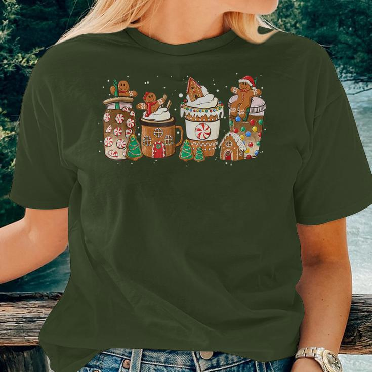 Gingerbread Cookie Christmas Coffee Cups Latte Drink Outfit Women T-shirt Gifts for Her