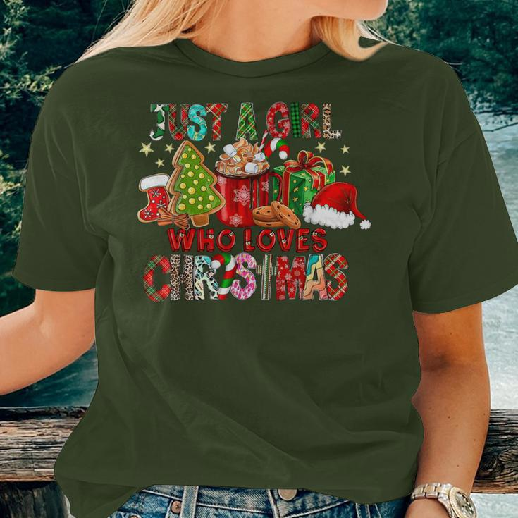Just A Girl Who Love Christmas Hot Cocoa Hat Santa Pajama Women T-shirt Gifts for Her