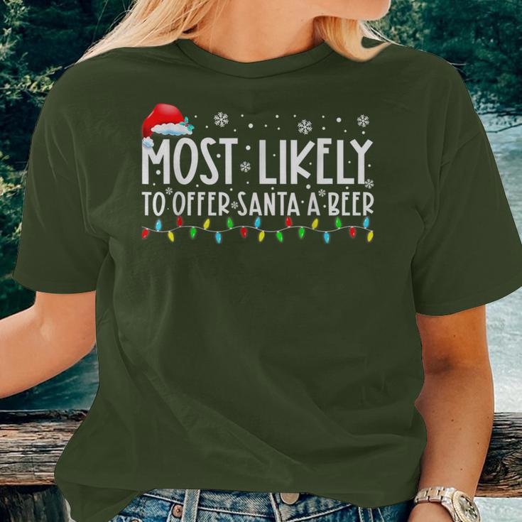 Most Likely To Offer Santa A Beer Drinking Christmas Women T-shirt Gifts for Her