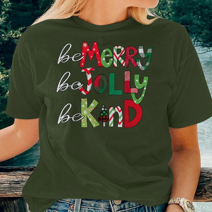 Be Merry Be Jolly Be Kind Merry Christmas Teacher Xmas Pjs Women T-shirt Gifts for Her