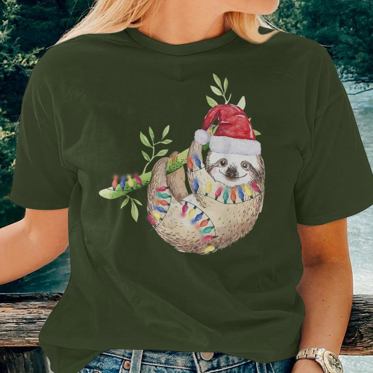 Santa Sloth Christmas Lights Sloth Lover Sloth Women T-shirt Gifts for Her
