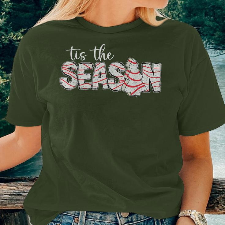 Tis The Season Christmas Lights Tree Cakes Debbie Groovy Women T-shirt Gifts for Her