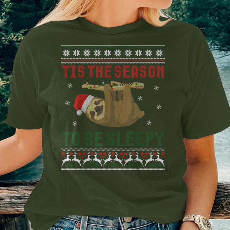Tis The Season To Be Sleepy Cute Sloth Christmas Ugly Women T-shirt Gifts for Her