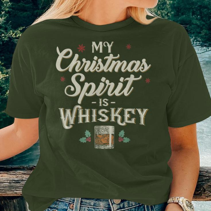 Whiskey Is My Christmas Spirit Drinking Xmas Women T-shirt Gifts for Her