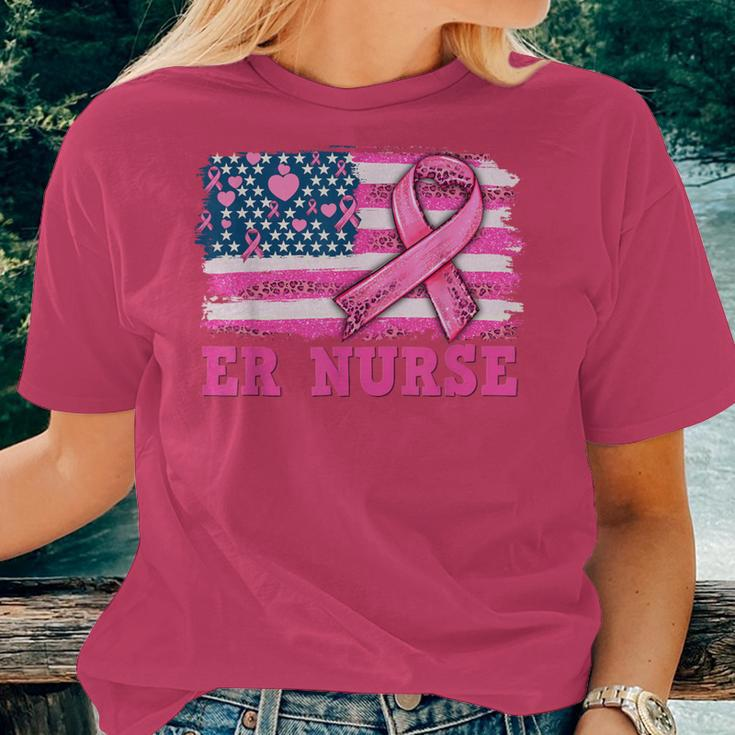 Er Nurse American Cancer Flag Cancer Warrior Pink Ribbon Women T-shirt Gifts for Her