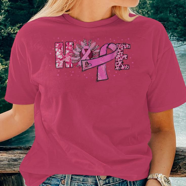 Hope Sunflower Leopard Pink Ribbon Breast Cancer Awareness Women T-shirt Gifts for Her