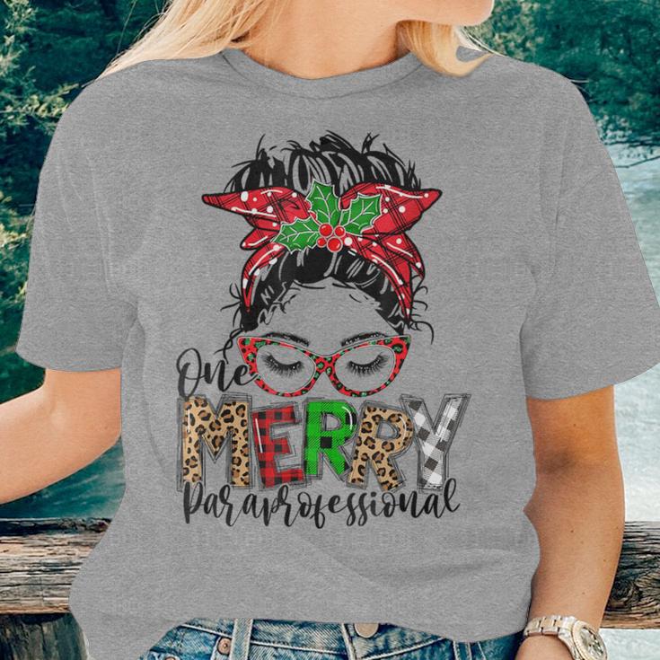 Red Plaid Merry Paraprofessional Messy Bun Para Christmas Women T-shirt Gifts for Her