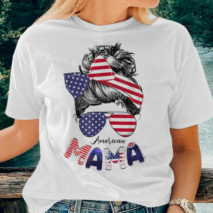 4Th Of July American Mama Messy Bun Mom Life Patriotic Mom For Mom Women T-shirt Gifts for Her