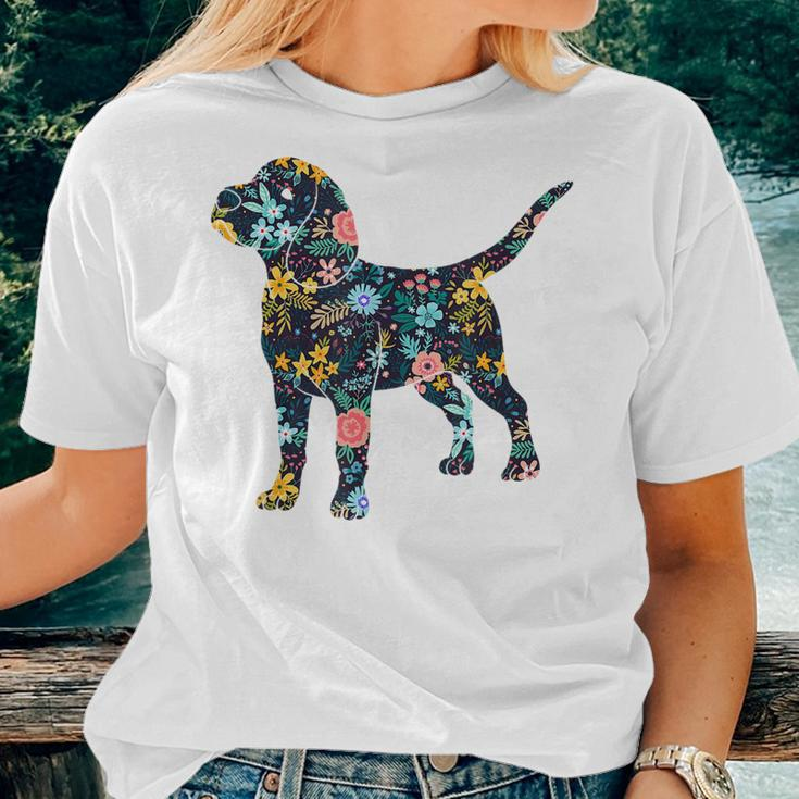 Beagle Floral Dog Silhouette Graphic Women T-shirt Gifts for Her