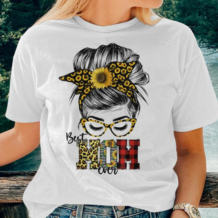 Best Mom Ever Messy Bun Sunflower Womens Women T-shirt Gifts for Her