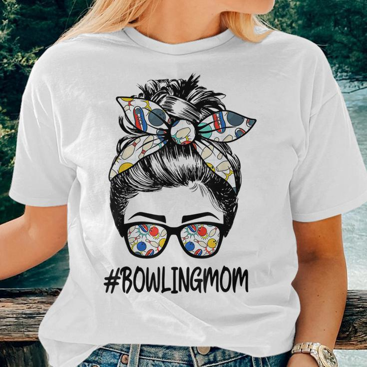 Bowling Mom Life Messy Bun Glasses Bandana Women T-shirt Gifts for Her