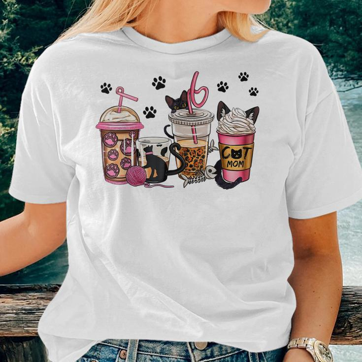 Cat Mom Coffee Cups Leopard Cat Lover Ccoffee Latte Drinking Women T-shirt Gifts for Her