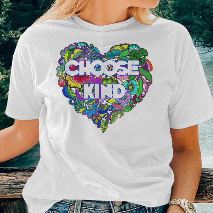 Choose Kind Teacher Antibullying Floral Heart Women T-shirt Gifts for Her