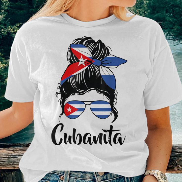 Cubanita Messy Bun Cubanita Cuban Flag Messy Hair Woman Bun Women T-shirt Gifts for Her