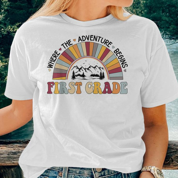 Cute Rainbow First Grade Where The Adventure Begins Women T-shirt Short Sleeve Graphic Gifts for Her