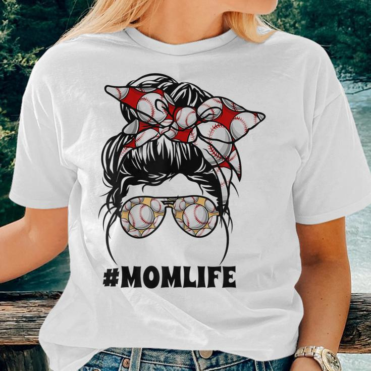 Day Mom Life Softball Baseball Messy Bun Women T-shirt Gifts for Her