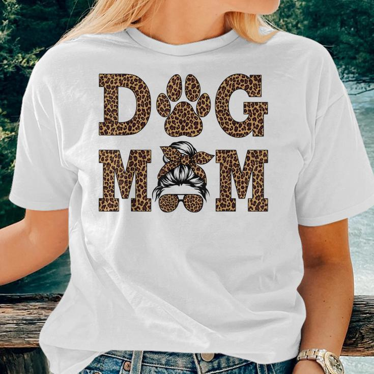 Dog Mom Leopard Messy Bun Dogs Lover Women T-shirt Gifts for Her