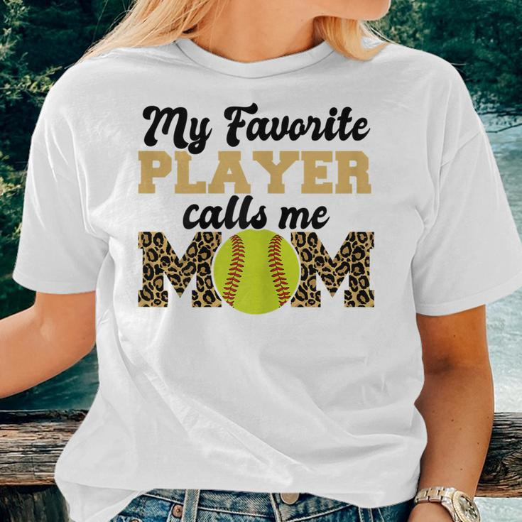My Favorite Player Calls Me Mom Softball Leopard Women T-shirt Gifts for Her
