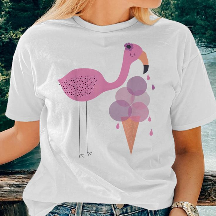 Flamingo Ice Cream Summer Vacay Party Beach Vibes Girls Women T-shirt Gifts for Her