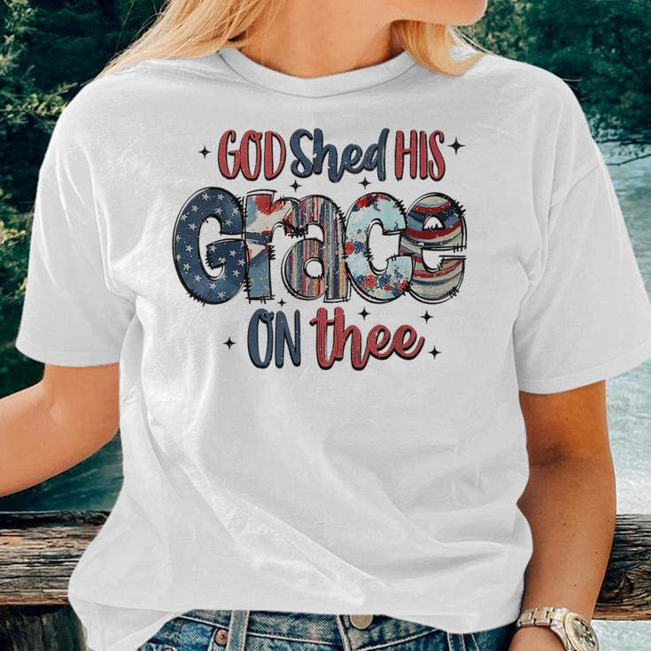 God Shed His Grace On Thee 4Th Of July Groovy Patriotic Women T-shirt Gifts for Her