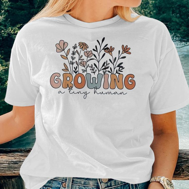 Growing A Tiny Human Floral Flowers Women T-shirt Gifts for Her
