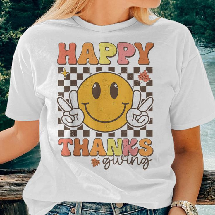 Happy Thanksgiving Retro Smile Face Fall Autumn Women T-shirt Gifts for Her