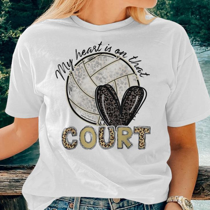 My Heart Is On That Court Volleyball Leopard Volleyball Mom Women T-shirt Gifts for Her