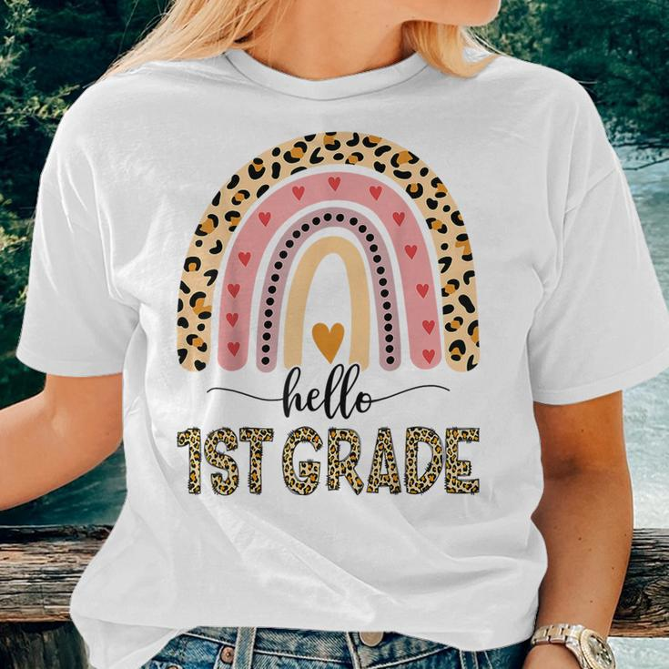 Hello 1St Grade Teacher Leopard Rainbow Girls Back To School Women T-shirt Gifts for Her