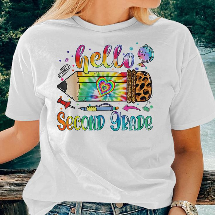 Hello 2Nd Grade Leopard Pencil Tie Dye Back To School Women T-shirt Gifts for Her