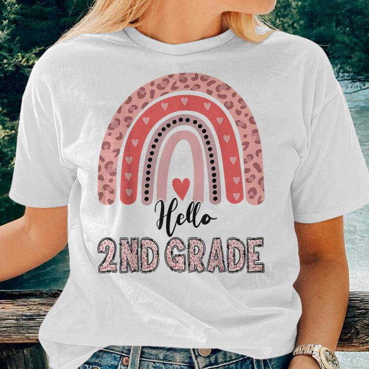 Hello 2Nd Grade Teacher Leopard Rainbow Girls Back To School Women T-shirt Gifts for Her