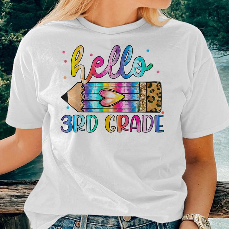 Hello 3Rd Grade Leopard Tie Dye Pencil Cute Teacher Women T-shirt Gifts for Her