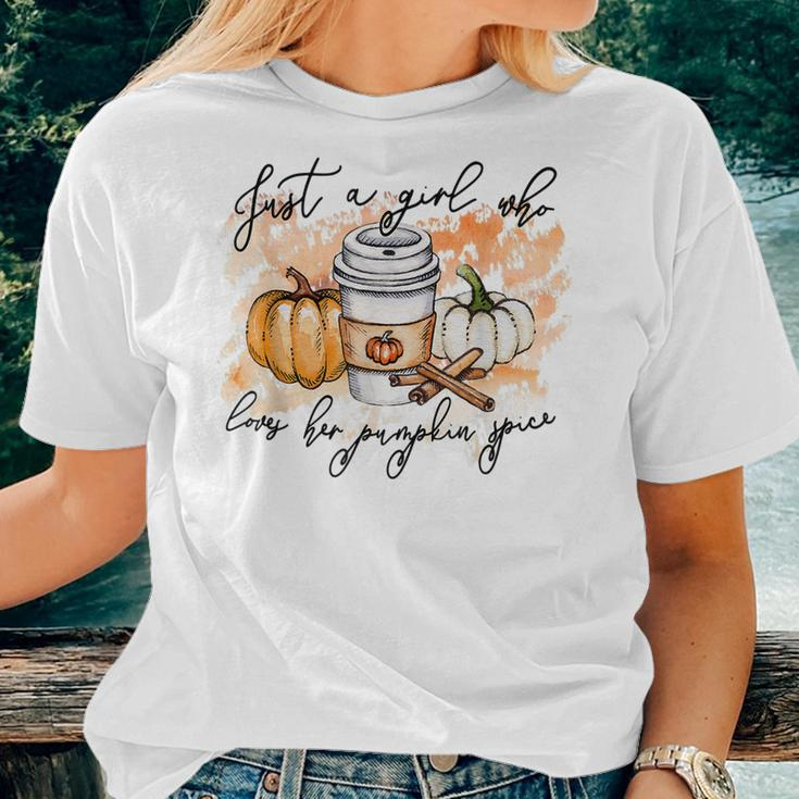 Just A Girl Who Loves Fall Pumpin Spice Latte Autumn Women T-shirt Gifts for Her