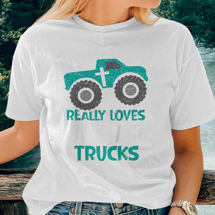 Kids I Love Jesus And Trucks Women T-shirt Gifts for Her